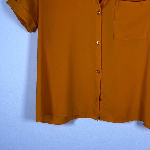 Pink Rose Orange Button Up Blouse Women's Shirt Size Small Pre-Loved - Picture 5 of 12